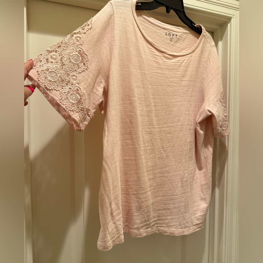 LOFT Blush Lace Sleeve Tee